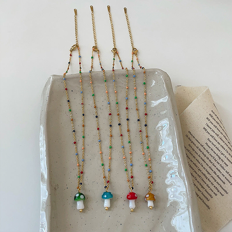 Wholesale Colorful Sugar Bean Glaze Mushroom Pendant Necklace